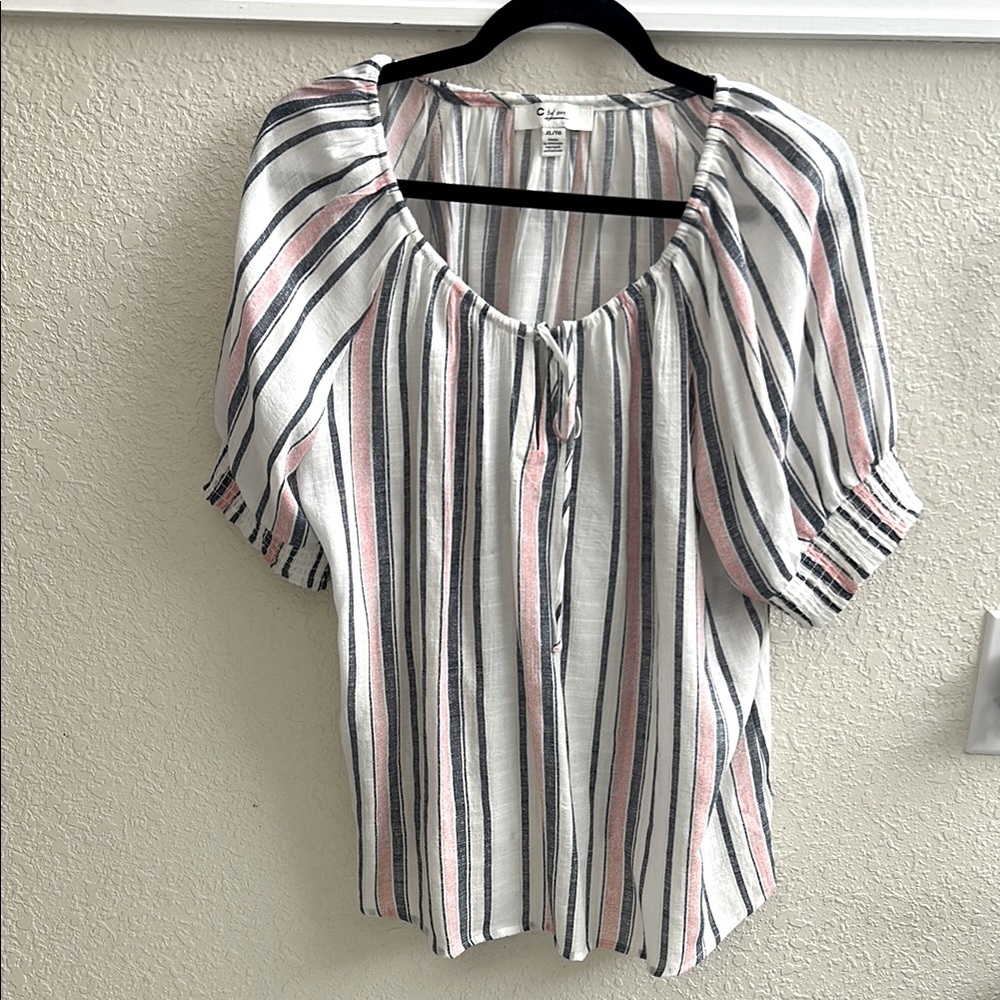 Women's Striped Top - White, Pink, Black